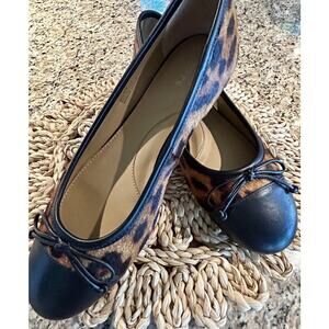 TALBOTS Leopard‎ Print Calf Hair Leather Ballet Flat Cap Toe Women 9 Brazil EUC